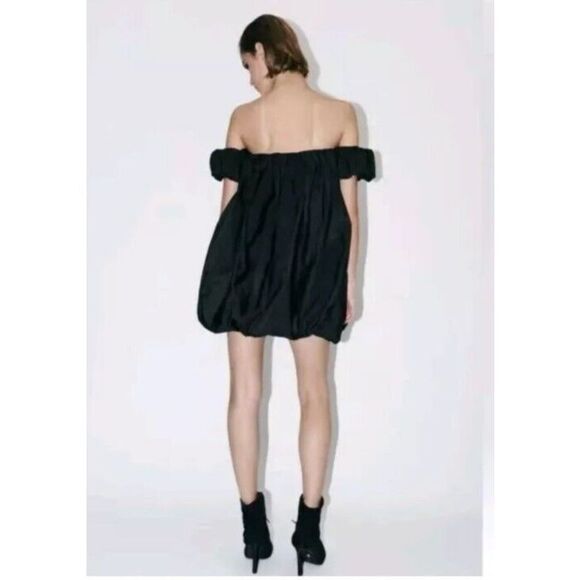 ZARA Dress ZW Collection Size Medium Black Voluminous Taffeta‎ Mini - Picture 2 of 12